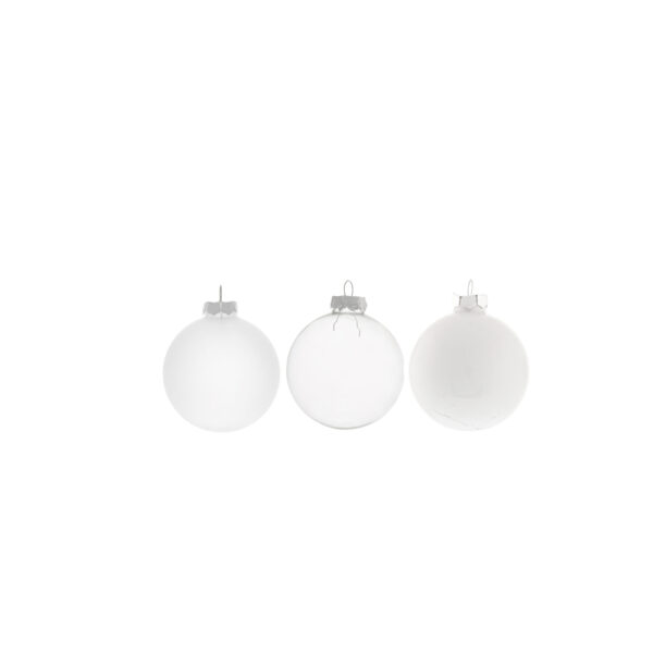 Pallina di Natale in vetro bianca, trasparente e opaca d. 6 cm Set 3 pz ass.