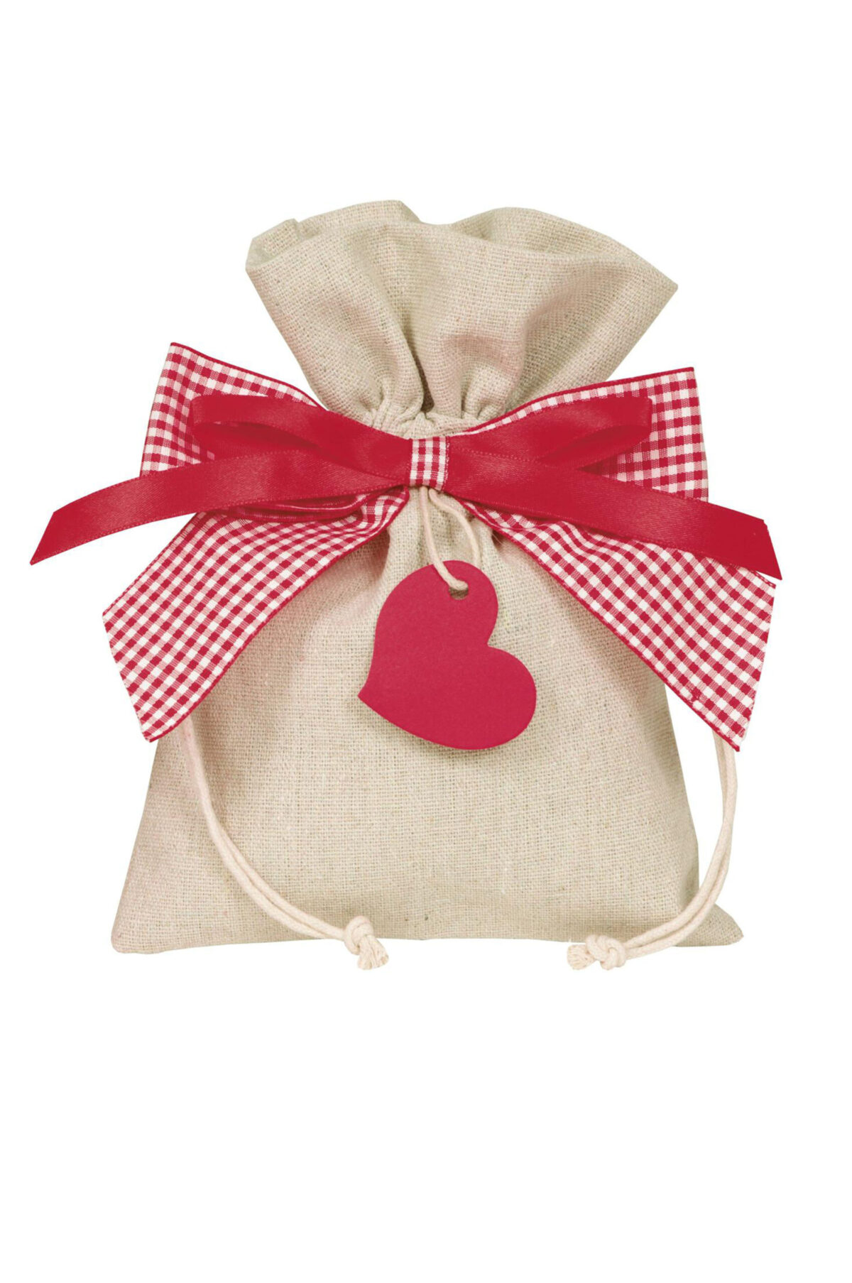 Bustina-sacchetto color naturale con cuoricino pendente Set 5 pz 20 x 15 cm