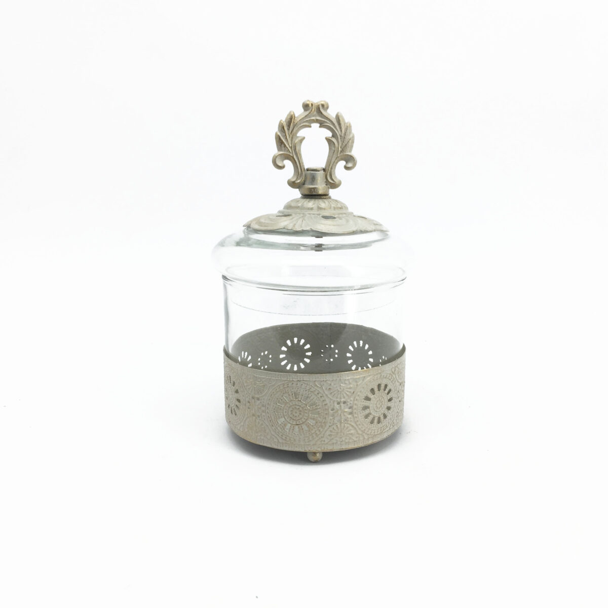Portaconfetti metallo oro/grigio con campana vetro d.12 h.21cm