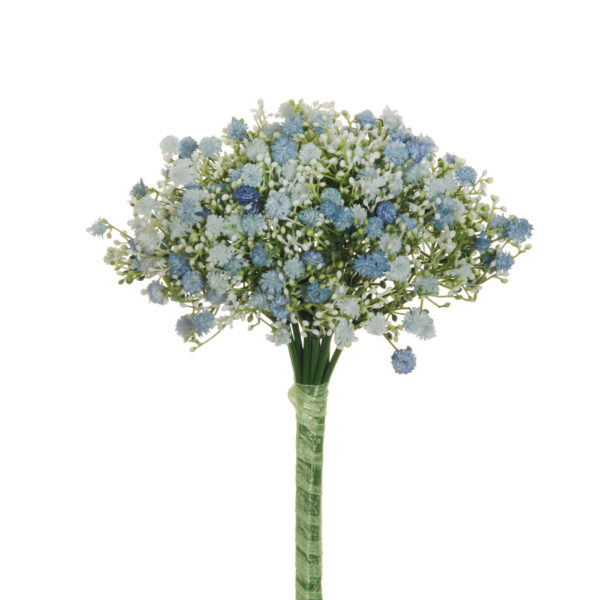 Mazzo di gypsophila artificiale blu con 12 fiori e con stelo coperto da nastro h. 31 cm