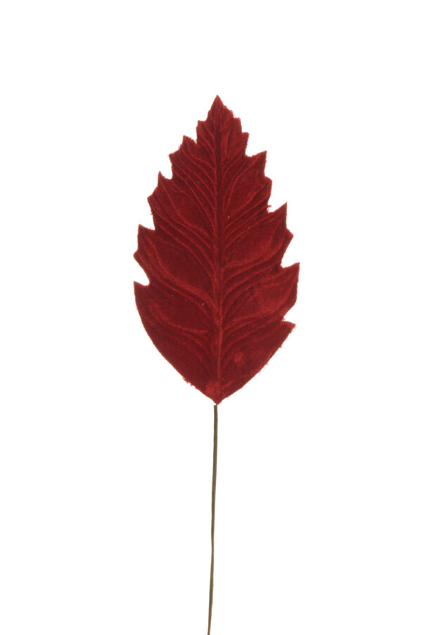 Set di 6 foglie philodendro artificiali in velluto color rosso d. 21 x 12 cm