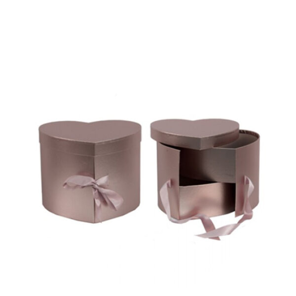 Scatola regalo - Flower box a forma di cuore con 2 sezioni interne color rosa antico metallico 25 x 23 x 19 cm