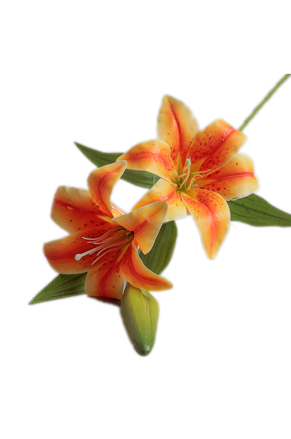 Ramo Giglio o Lilium artificiale con 2 fiori di colore arancione h. 77 cm