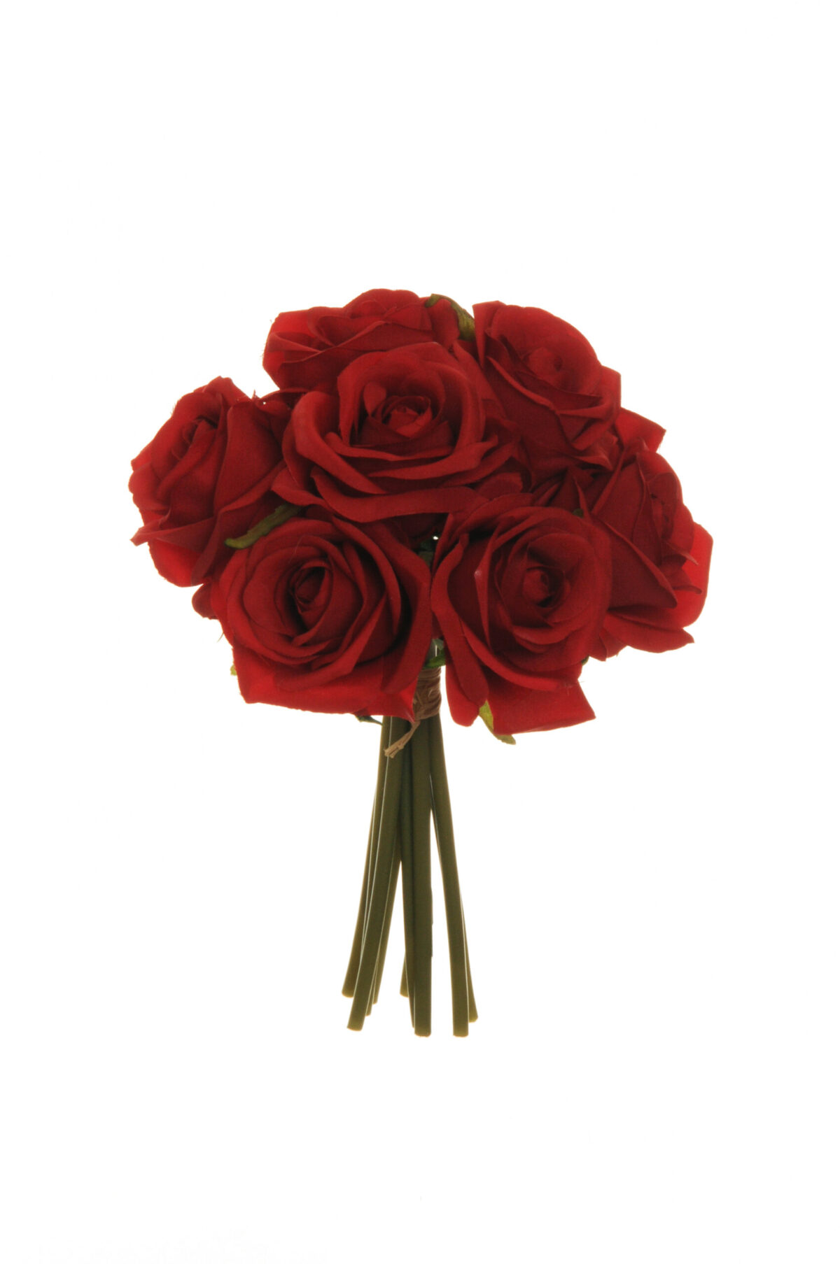 Mazzo di fiori con 9 rose artificiali colore rosso 25 cm