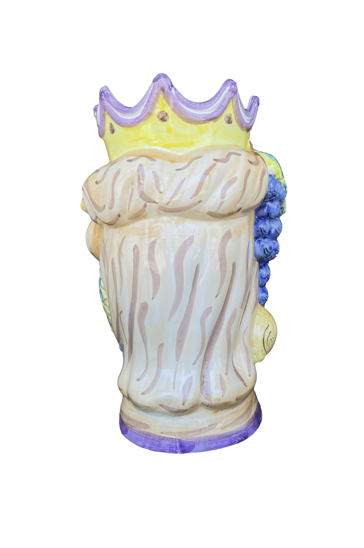 Vaso Testa di Moro donna in ceramica dipinta sui toni del blu, viola e giallo h. 35 cm