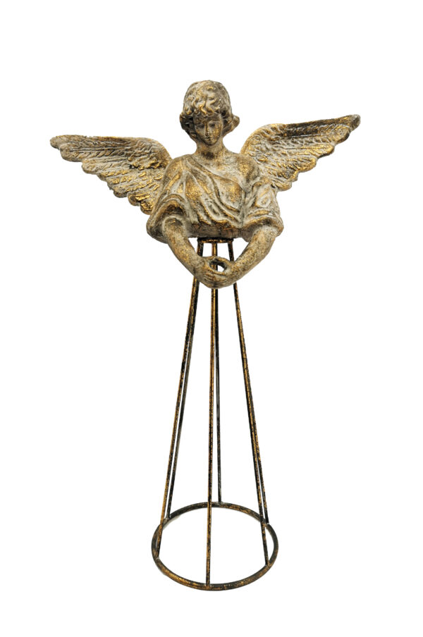 Angelo decorativo oro con ali e con struttura metallica color oro e nero 67 x 30 x h. 99 cm