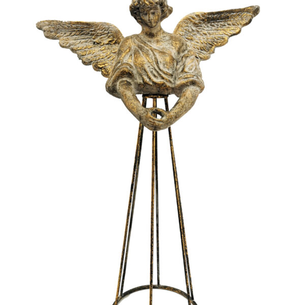 Angelo decorativo oro con ali e con struttura metallica color oro e nero 67 x 30 x h. 99 cm