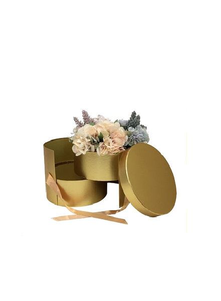 Scatola regalo – Flower box tonda con 2 sezioni interne color oro metallizzato 23 x 19 cm