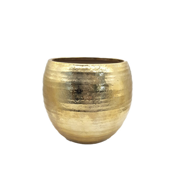 Vaso caspò bombato in ceramica oro 25 x h. 23 cm