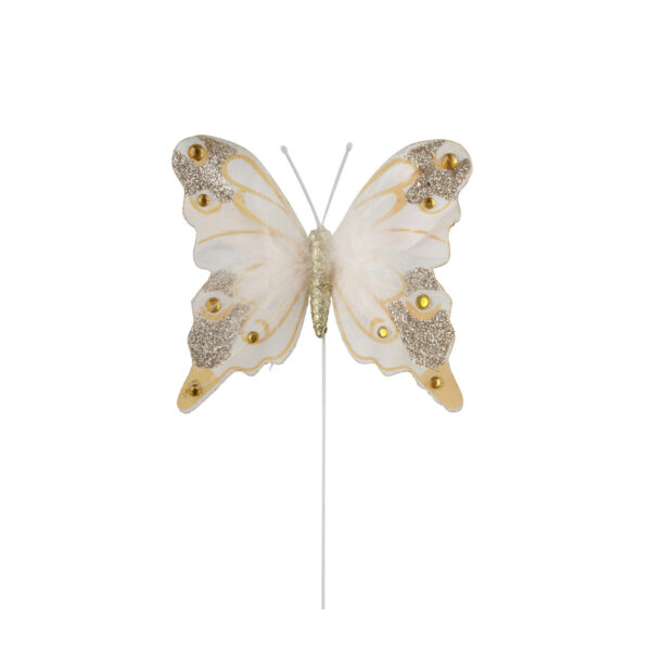 Set 12 Farfalle colorate decorative color albicocca con glitter su Pick 7,5 x 8-9,3 cm h. 19,5 cm