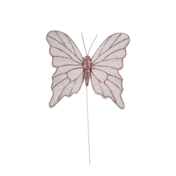 Set 12 Farfalle colorate decorative rosa con glitter su Pick 7,5 x 8-9,3 cm h. 19,5 cm