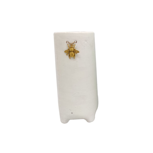 Vaso Portafiori con piedini in ceramica bianca con decorazione ape oro d.14,5 x h. 32,5 cm