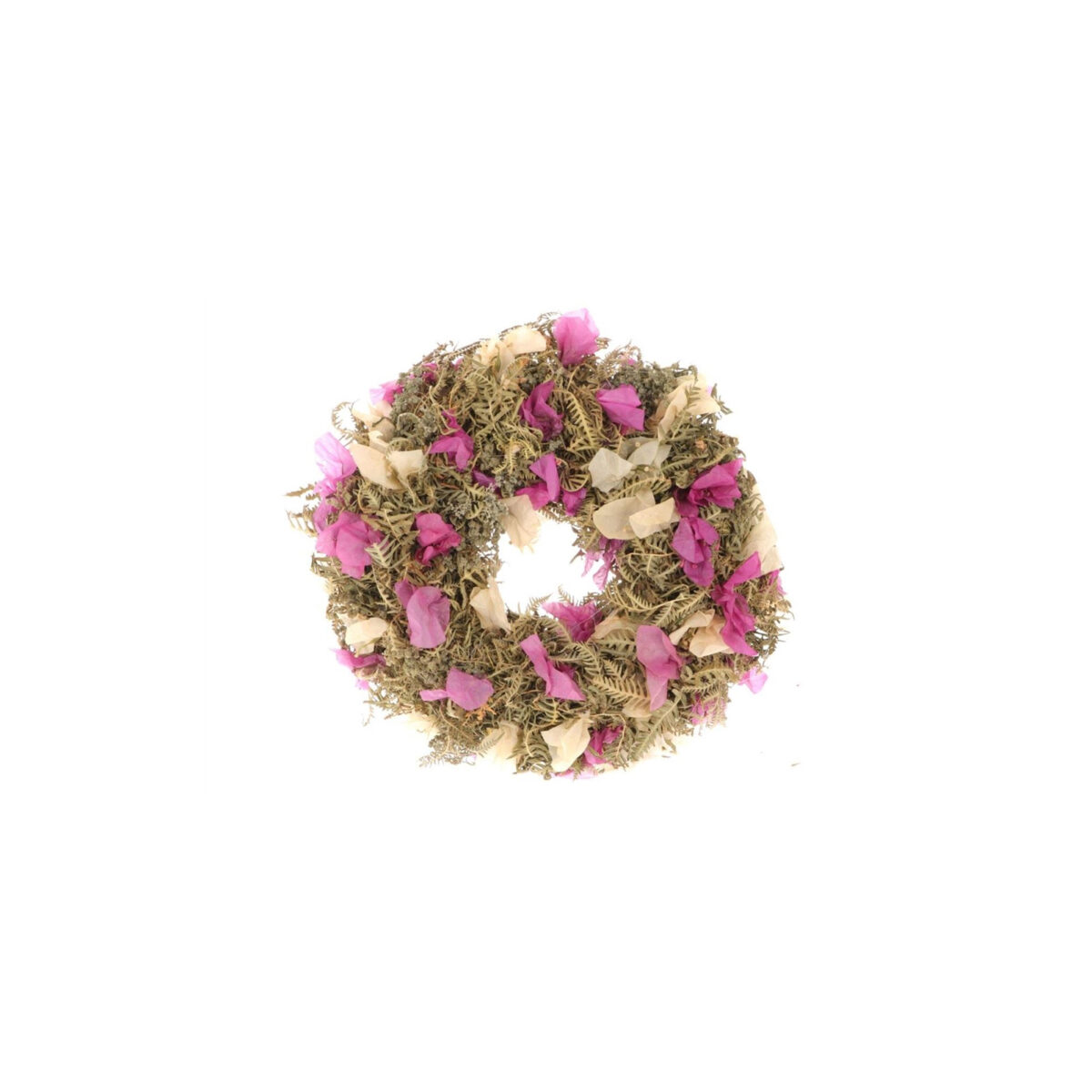 Ghirlanda di fiori naturali, essiccati e stabilizzati con Bouganvillea rosa d. 25 cm