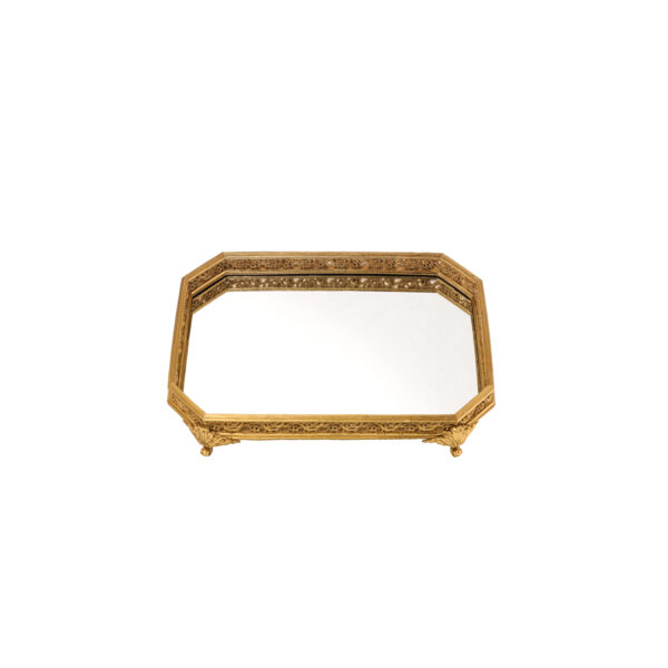 Vassoio centrotavola rettangolare in resina oro con specchio 49 x 36,5 x 6 cm