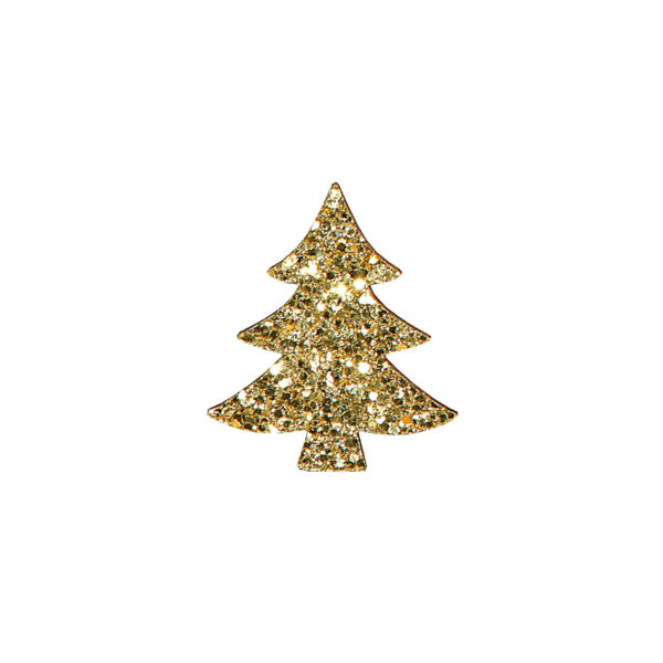 Set 36 Chiudipacco Albero di Natale oro con glitter 3 x 2,5 x 0,3 cm