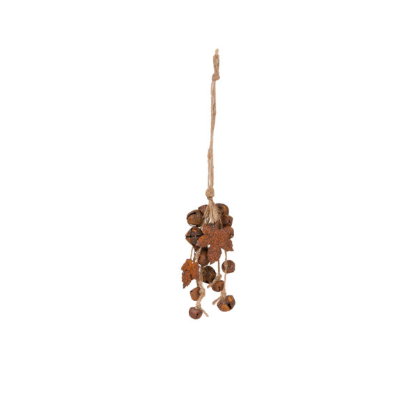 Decorazione Appendino con foglie e campanelle in metallo effetto arrugginito h. 27 cm