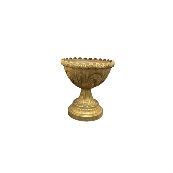 Alzata a Coppa in metallo oro anticato con bordo decoro pizzo d. 16 x h. 15,5 cm