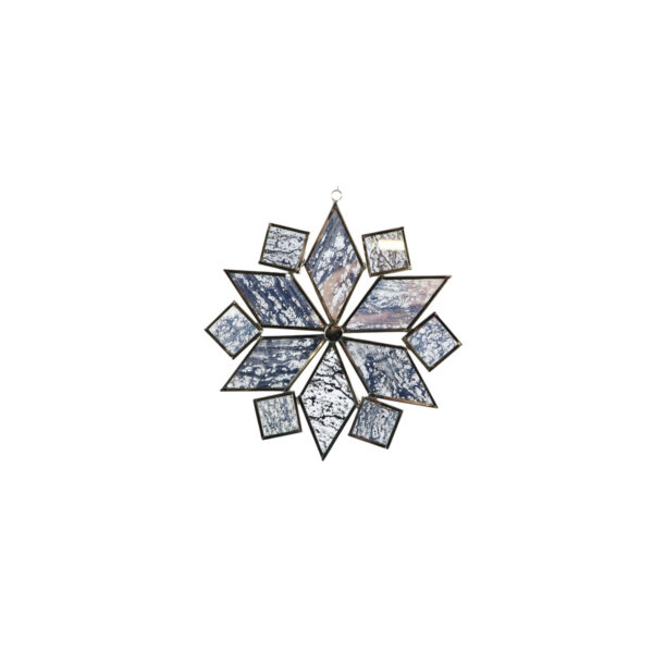 Fiocco di neve decorativo specchiato in vetro e ferro da appendere 23 x 23 cm