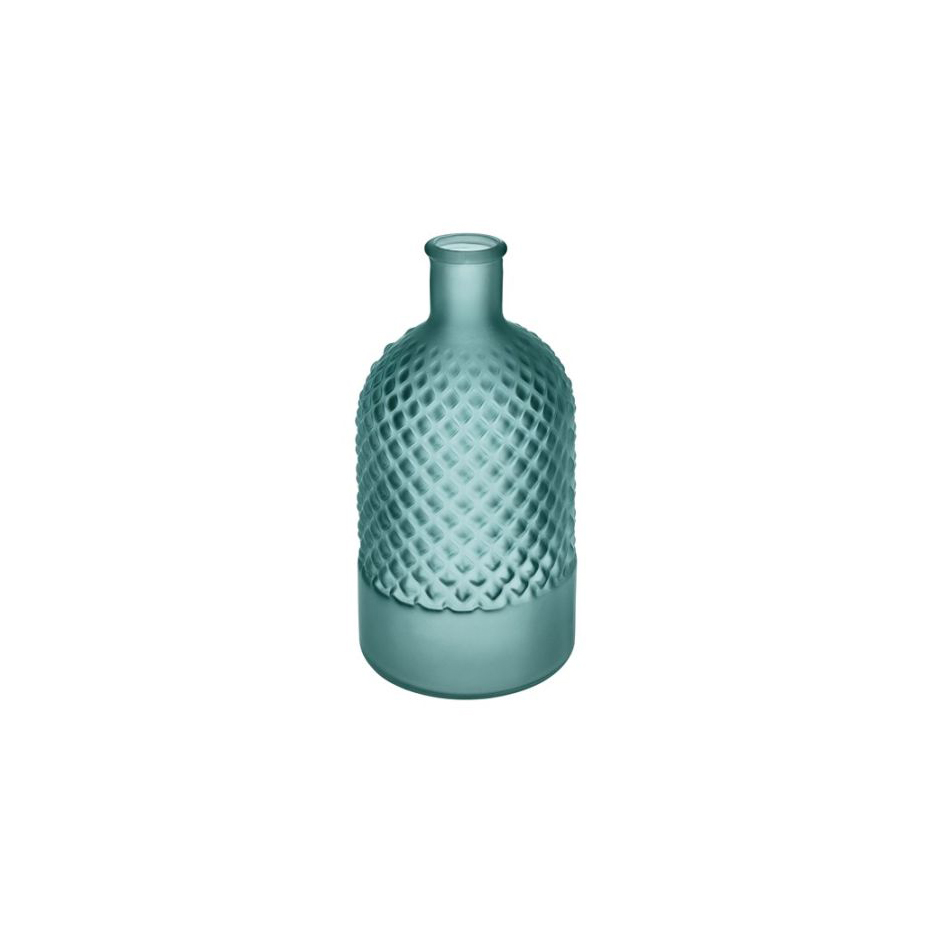 Bottiglia Portafiori in vetro lavorato color Ottanio h23 d12cm
