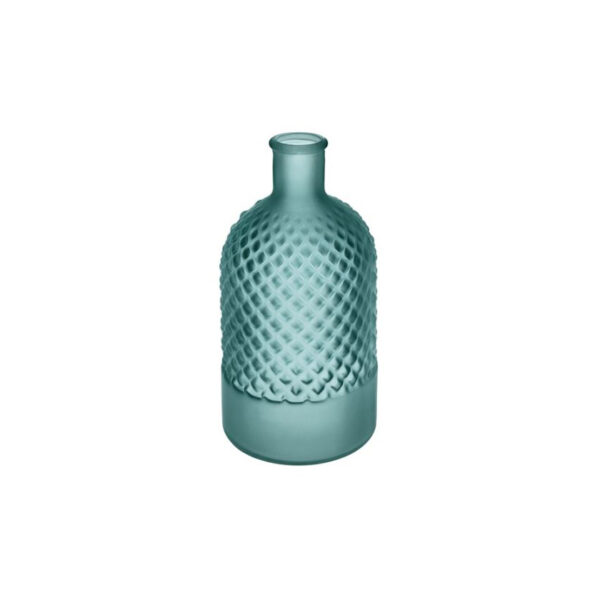 Bottiglia Portafiori in vetro lavorato color Ottanio h29 d13,5