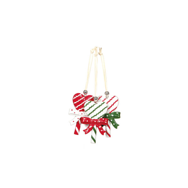 Set 3 Decorazioni Appendini di Natale – Chiudipacco Lecca Lecca Cuore 5 x h. 8,5 cm