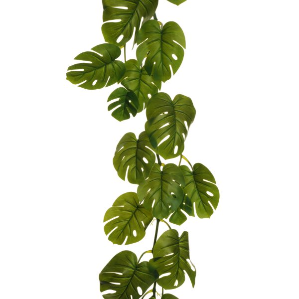 Pianta ghirlanda pendente di Philodendro Monstera artificiale con 25 foglie stampa a 3D real touch verde.
