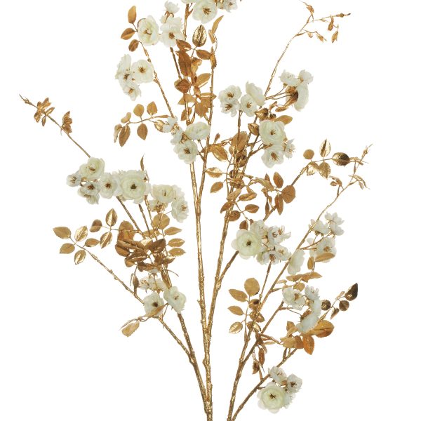 Ramo di Rose crema artificiale con stelo e foglie oro 130 cm