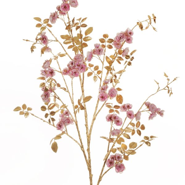 Ramo Gigante di Rose rosa artificiale con stelo e foglie oro 130 cm