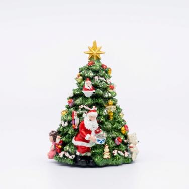 Carillon Albero di Natale in resina decorato con regali e Babbo Natale 12 x 12 x16 cm