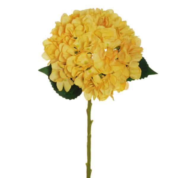 Mazzo di Fiori di Ortensia artificiali con 3 foglie colore giallo d. 18 x h. 50 cm
